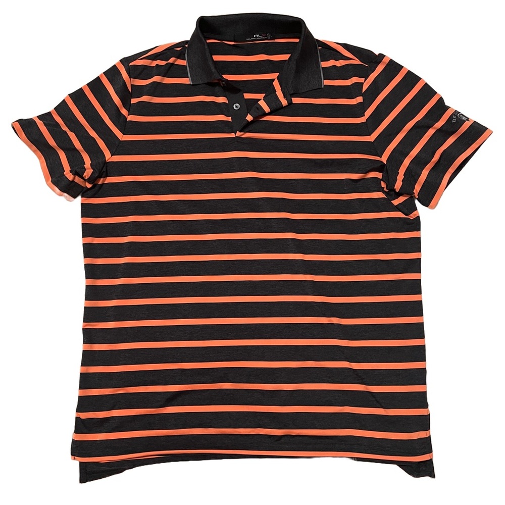 💙💖 RLX Ralph Lauren Orange Navy Striped Short Sleeve‎ Golf Polo